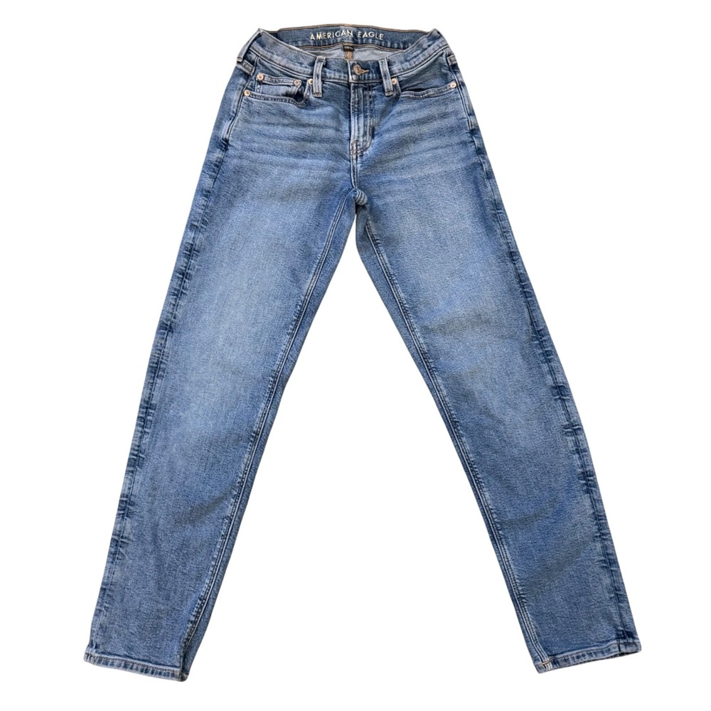American Eagle90s Straight Jeans Womens 0 Regular Medium Wash Blue Stretch Denim